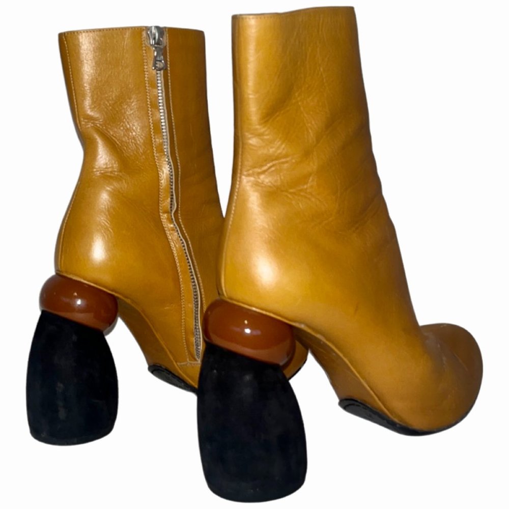 Dries van Noten Mustard Yellow Leather Boot with Sculpted Heel